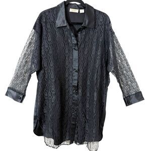 Victorias‎ Secret Vintage Gold Label 90s Black Lace Satin Pajama Nightgown Small